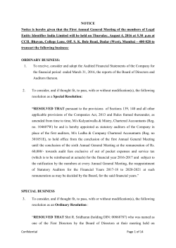 NOTICE 1. To receive, consider and adopt the Audited Financial