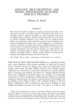 axiology, self-deception, and moral wrongdoing in blaise pascal`s