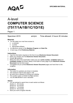 A-level Computer Science Specimen question paper Paper 1
