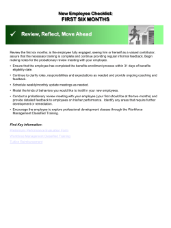 Review, Reflect, Move Ahead FIRST SIX MONTHS