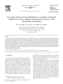 Free energy balance for three fluid phases in a capillary of arbitrarily