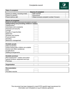 Example Complaints record to meet EYFS specific legal requirement
