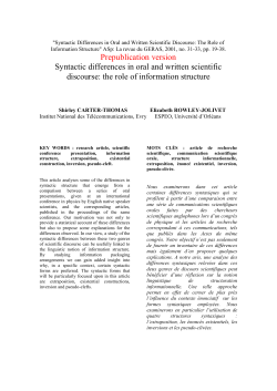 Syntactic differences in oral and written scientific discourse