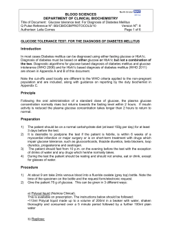 Glucose tolerance test for the diagnosis of Diabetes Mellitus