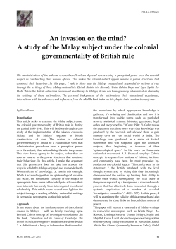 An invasion on the mind? A study of the Malay subject under the