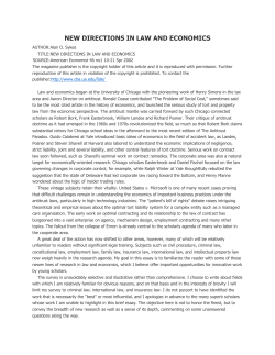 NEW DIRECTIONS IN LAW AND ECONOMICS
