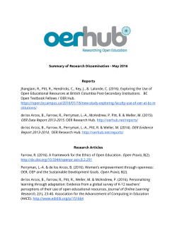 Summary of Research Dissemination - May 2016