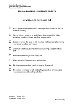 Appendix 2 Manual Handling Risk Assessment &ndash; inanimate objects