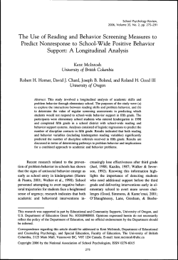 The Use of Reading and Behavior Screening Measures to Predict