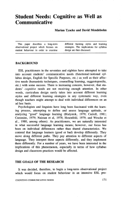 Student Needs: Cognitive as Well as Communicative