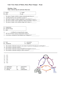 Unit 3 Test: States of Matter, Heat, Phase Changes