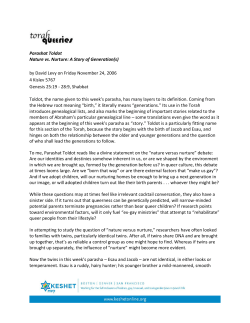 Parashat Toldot Nature vs. Nurture: A Story of Generation(s) by