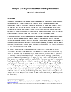 Changing Energy Requirements For Global Food Production