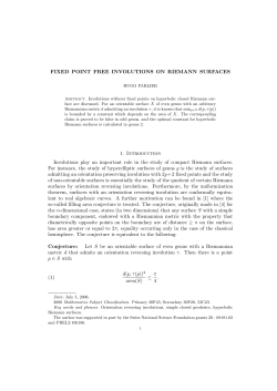 FIXED POINT FREE INVOLUTIONS ON RIEMANN SURFACES 1