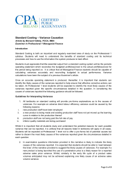 Standard Costing &ndash; Variance Causation