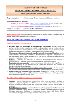 Syllabus of Medical Chemistry - FMED UK