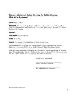 Minutes of Special Called Meeting for Public Hearing (Red Light