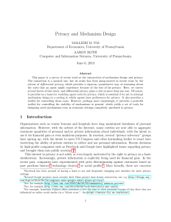 Privacy and Mechanism Design - CIS @ UPenn