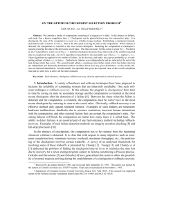 ON THE OPTIMUM CHECKPOINT SELECTION PROBLEM* 1