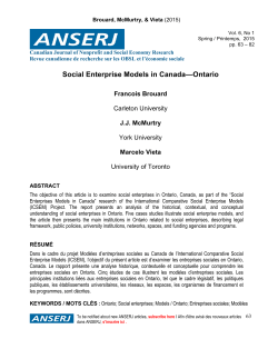 Social Enterprise Models in Canada&mdash;Ontario
