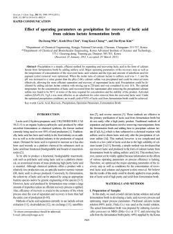 Effect of operating parameters on precipitation for recovery of lactic