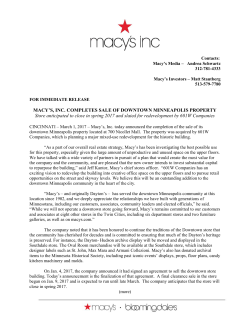 MACY`S, INC. COMPLETES SALE OF DOWNTOWN