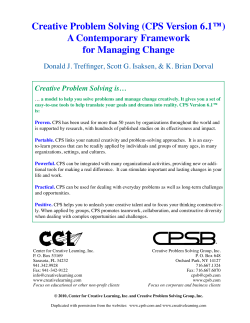 Creative Problem Solving (CPS Version 6.1&trade;) A Contemporary