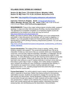 SYLLABUS: EN102 / SPRING 2011 KINGSLEY Section 22: Mtg