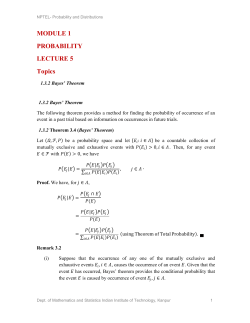 MODULE 1 PROBABILITY LECTURE 5 Topics