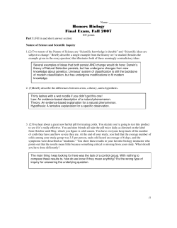 Honors Biology Final Exam, Fall 2007