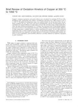 Brief Review of Oxidation Kinetics of Copper at 350 &deg;C to 1050 &deg;C