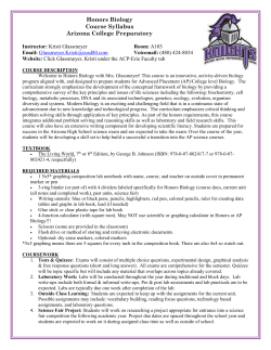 Honors Biology Course Syllabus Arizona College Preparatory
