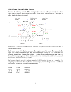 CS4811 Neural Network Training Example Consider the following