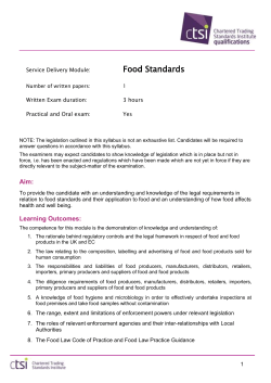 Food Standards Syllabus - Trading Standards Institute