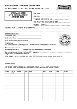 BOOKING FORM – ORGANIC CATTLE ONLY PRE MOVEMENT