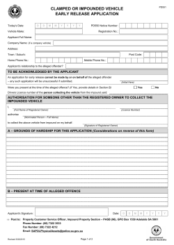 Impounded vehicle early release application form PD551