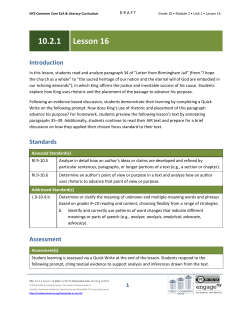 Grade 10 ELA Module 2, Unit 1, Lesson 16