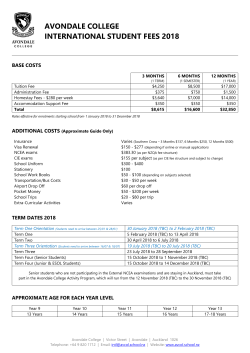AVONDALE COLLEGE INTERNATIONAL STUDENT FEES 2018