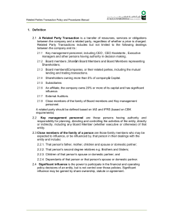 1. Definition 2.1 A Related Party Transaction is a transfer of