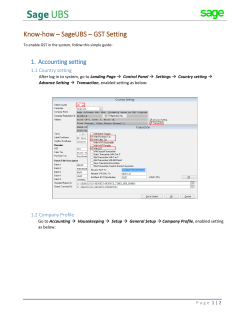 Know-how &ndash; SageUBS &ndash; GST Setting