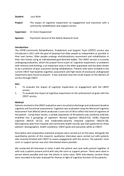 Student: Lucy Watt Project: The impact of cognitive impairment on