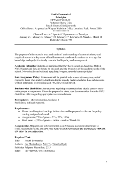 Health Economics I Principles HPAM-GP 4830-001