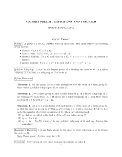 ALGEBRA PRELIM - DEFINITIONS AND THEOREMS Group Theory