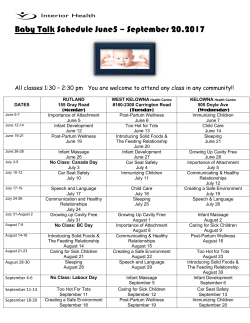 Baby Talk Schedule June5 &ndash; September 20.2017
