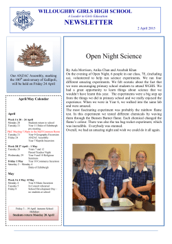 NEWSLETTER Open Night Science - Willoughby Girls High School