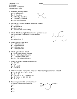 Chemistry 2411 Name Dr. Sheppard Assignment 3: 20 points Due