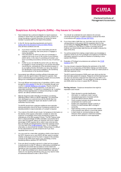 Suspicious Activity Reports (SARs) &ndash; Key Issues to Consider