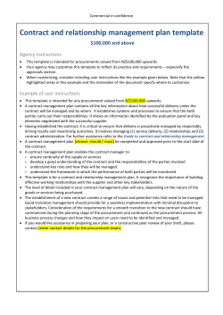 Contract and relationship management plan