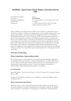 5AAEB076 - Special Topic: Theory, Politics, and Culture after the