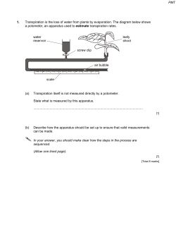 1. Transpiration is the loss of water from plants by evaporation. The